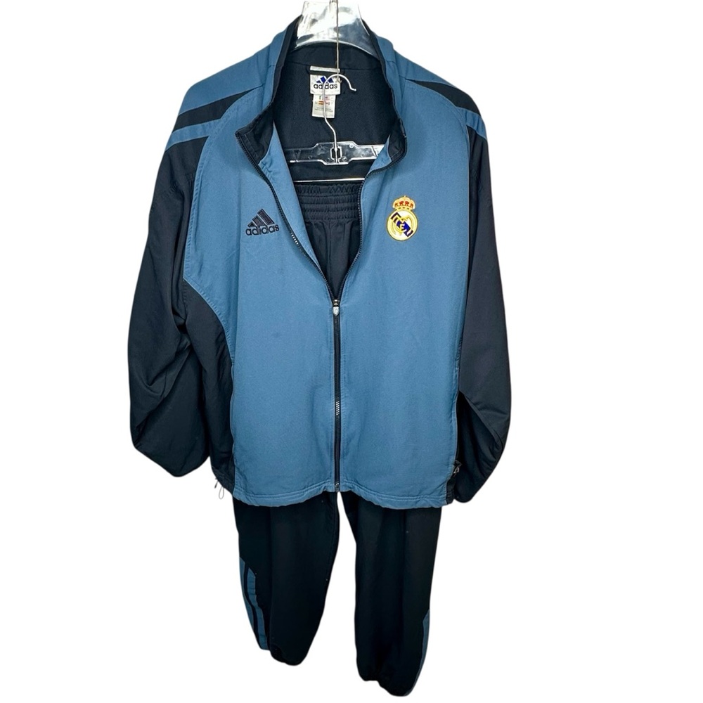 Vintage Adidas Men's Real Madrid Blue and Blue Tracksuit Size Large